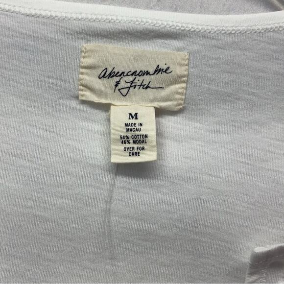 Abercrombie & Fitch Top Women's Size M White Low V-Neck Embroidered Summer Logo - Picture 2 of 9